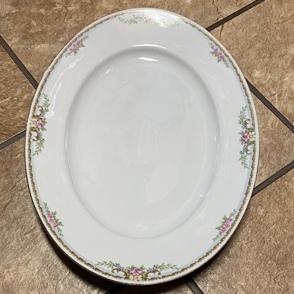 Vintage White Floral Bohemian Oval Serving Platter China Dining